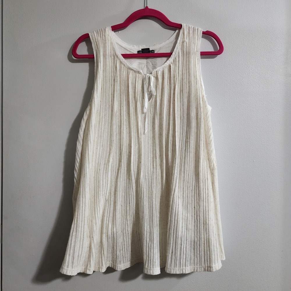 Chelsea & Theodore Cream Pleated Sleeveless Tie‎ Neck Lined Blouse Medium